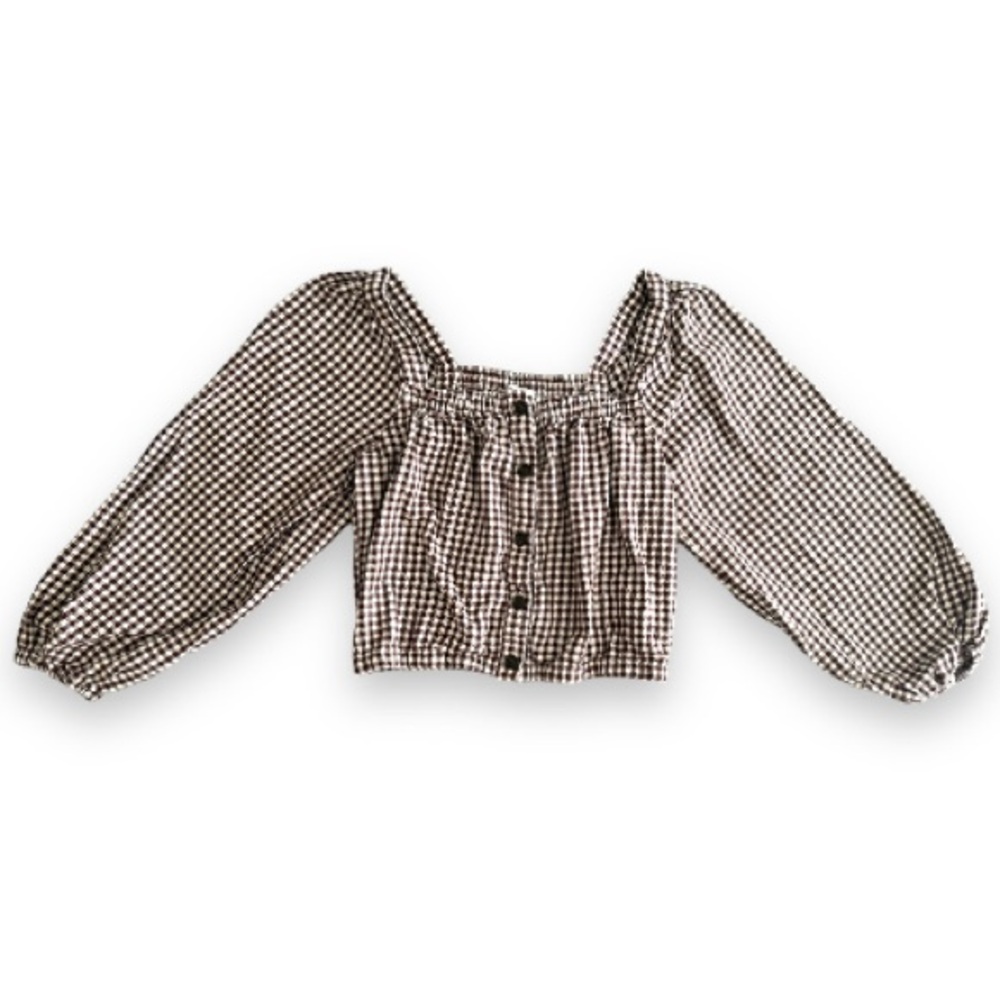 Madewell Brown Gingham Button Down Cropped Top Size XS